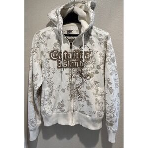 MV Sport Activewear Zip Up Hoodie Womens XL Catalina Island Floral Destination